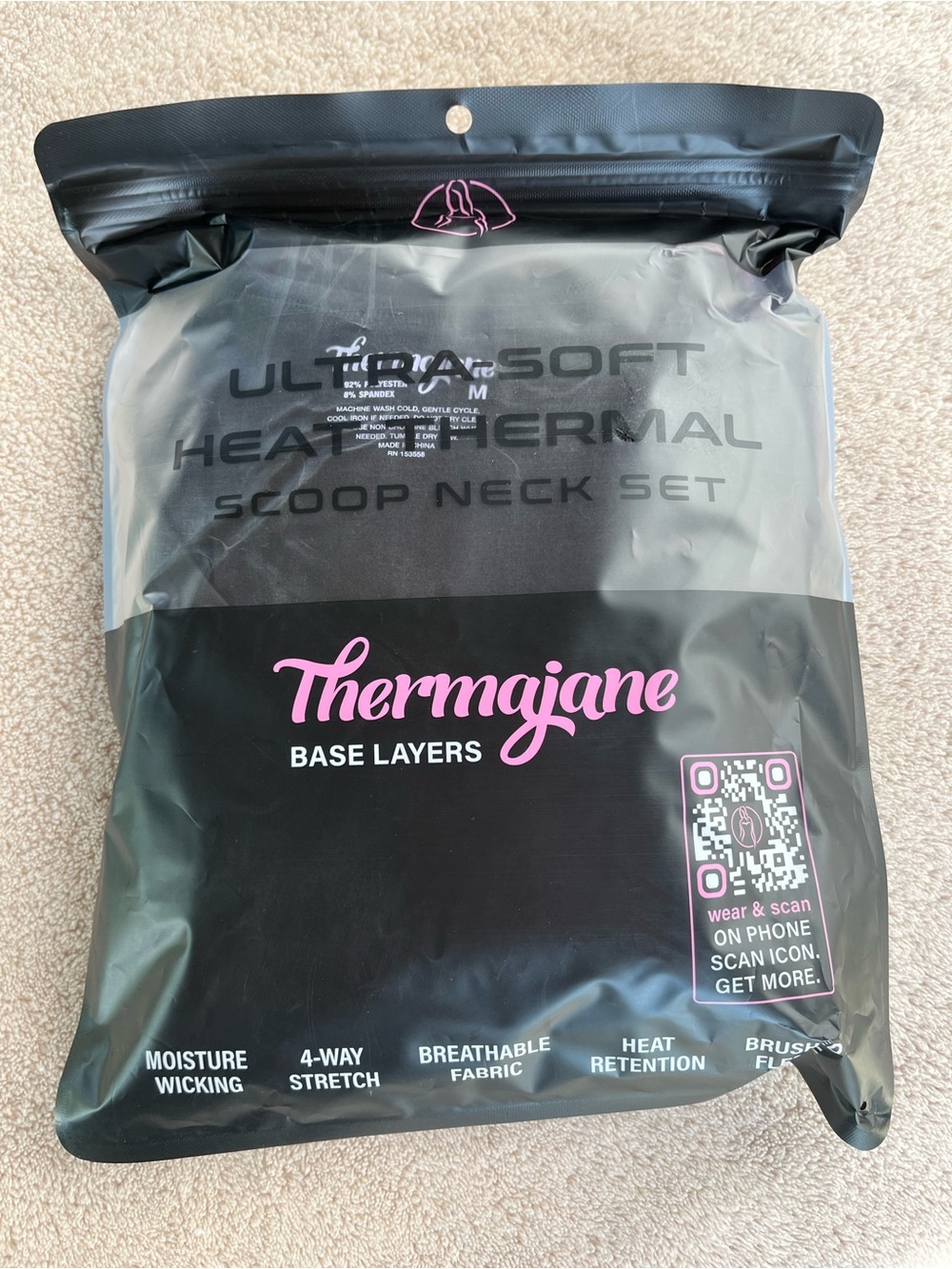 Thermajane UltraSoft Heat Thermal Scoop Neck Base Layer Set - Black
